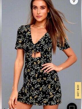 Free People Black Floral Tie-Front Dress with Shorts And Yellow Daisy Print
